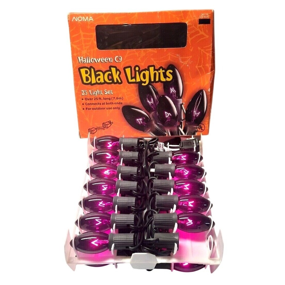 NOMA Halloween C9 Black Lights 25 Light Set Outdoor Purple Glow 25ft String